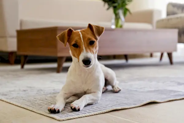 Jack Russell Terrier câine întins pe covor