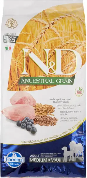 Farmina N&D Ancestral Grain Lamb & Blueberry Medium i Maxi Sucha karma dla dorosłych psów