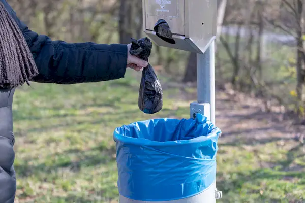 henkilö, joka heittää kakkajätteet roskakoriin