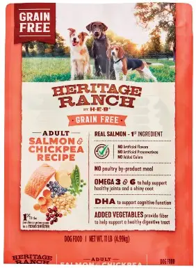 Alimento seco para perros con receta de salmón y garbanzos sin cereales Heritage Ranch de H‑E‑B