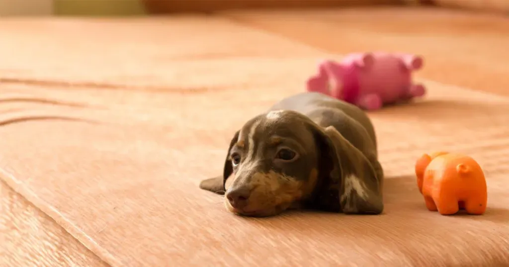 Първият път на кученце дакел на човешко легло